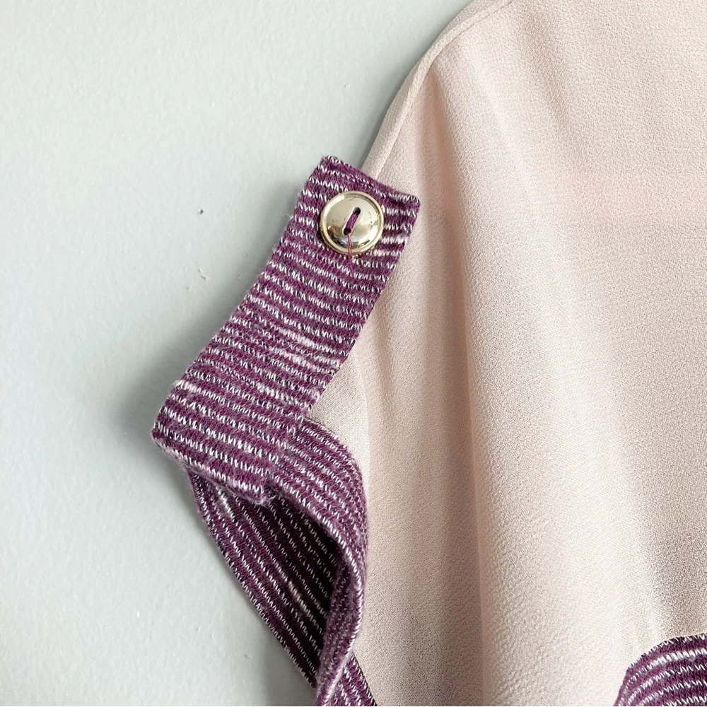 Sweet Wander Mixed Media Ruched Short Sleeve Blouse